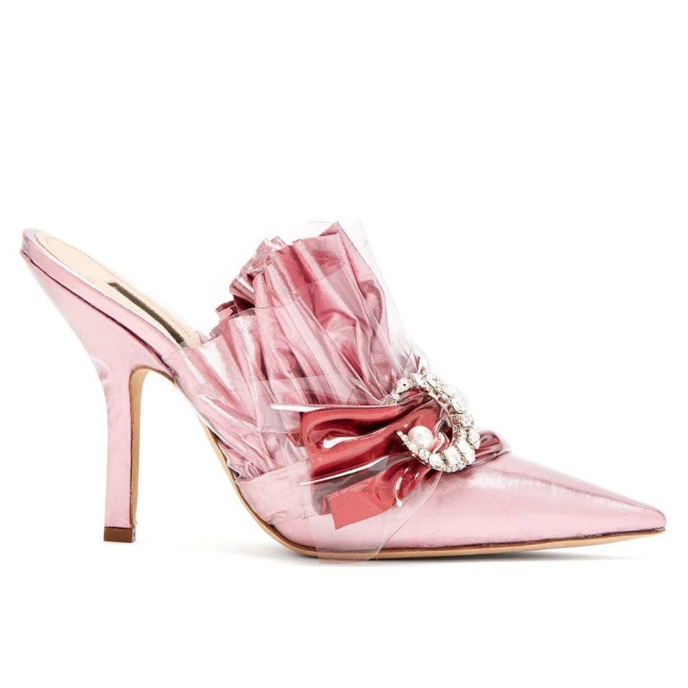 Midnight 00 Ruched Lamé & Pvc Stiletto-heel Mules 39 cocktail NYE metallic pink